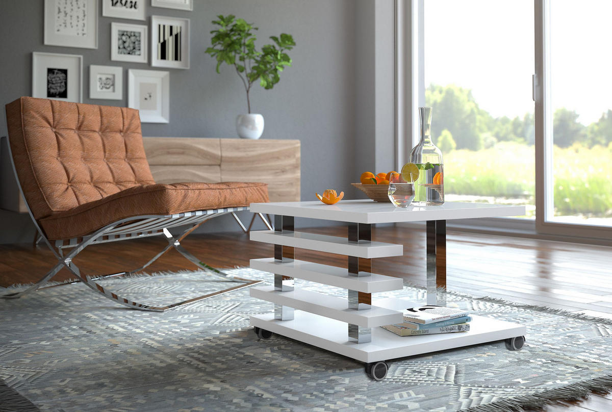 COUCHTISCH quadratisch Weiß Hochglanz Rollen - Weiß Hochglanz, Holzwerkstoff (60/60/45cm) - designimpex