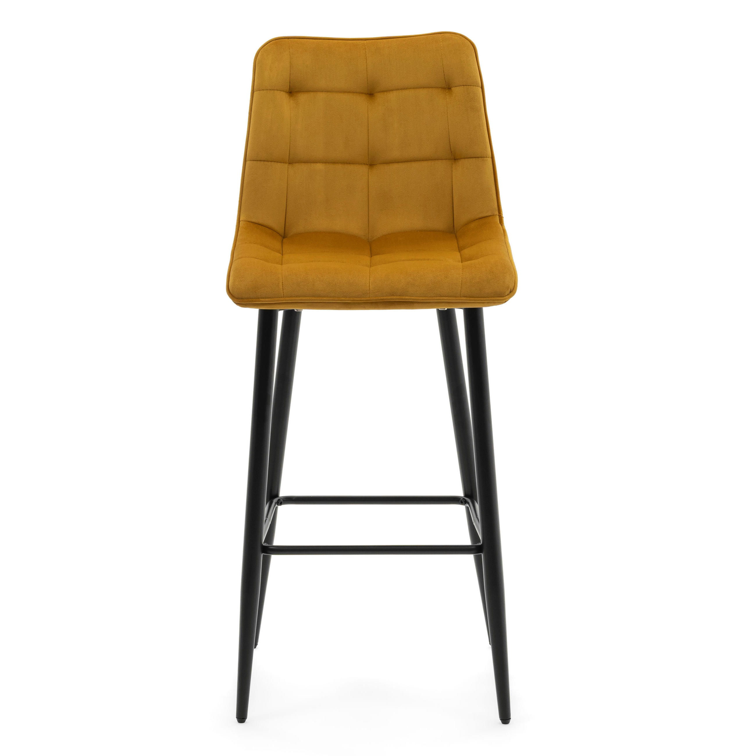 BARHOCKER CHIC gespolsterter mit Steppung - curry - Samt Velours - Currygelb/Schwarz, Textil/Metall (46/109/56cm) - NEW HOME
