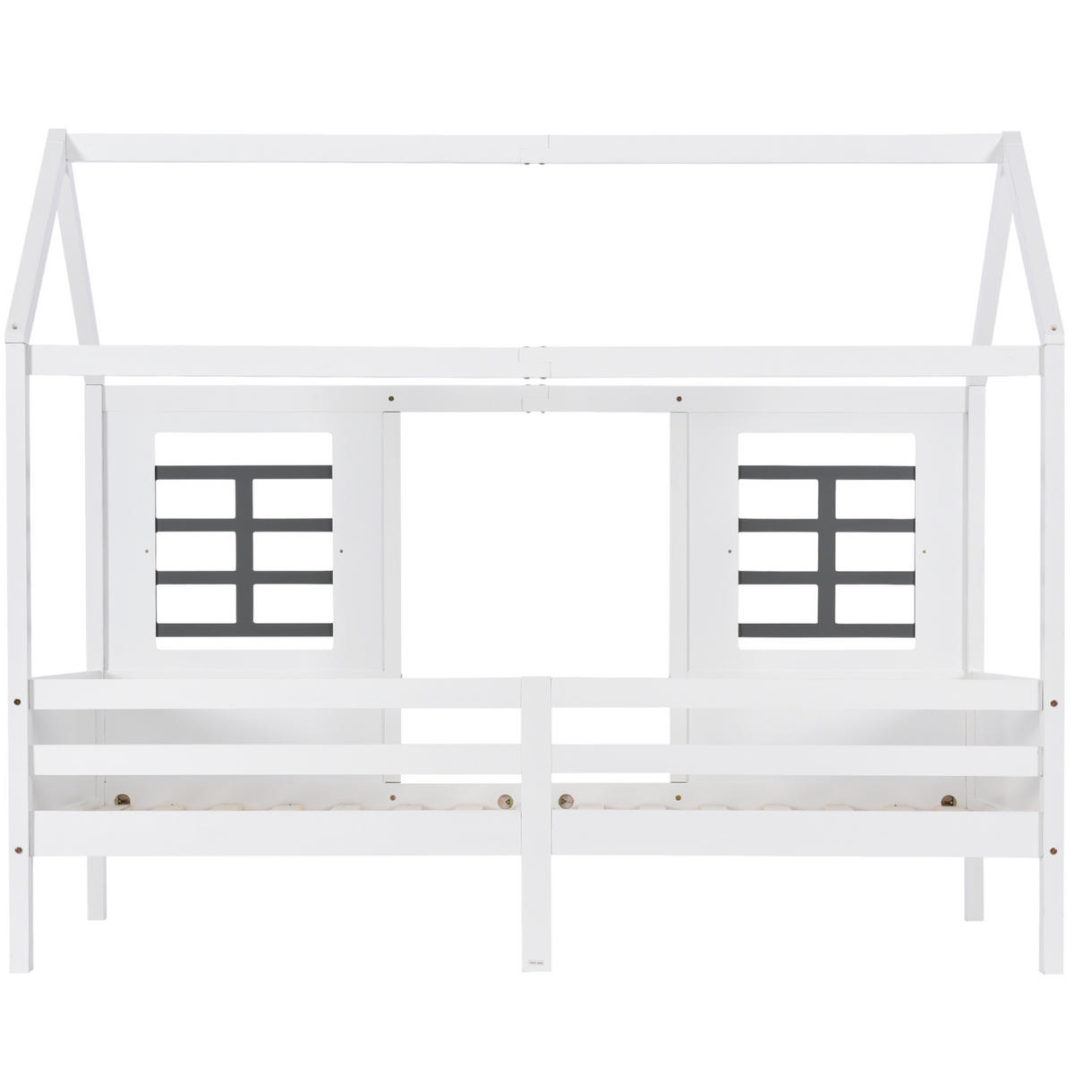 HAUSBETT 90/200 cm mit 2 Schubladen und Doppelfenstern aus Kiefer und MDF, Weiß - Weiß, Holzwerkstoff (90/200cm) - Redom