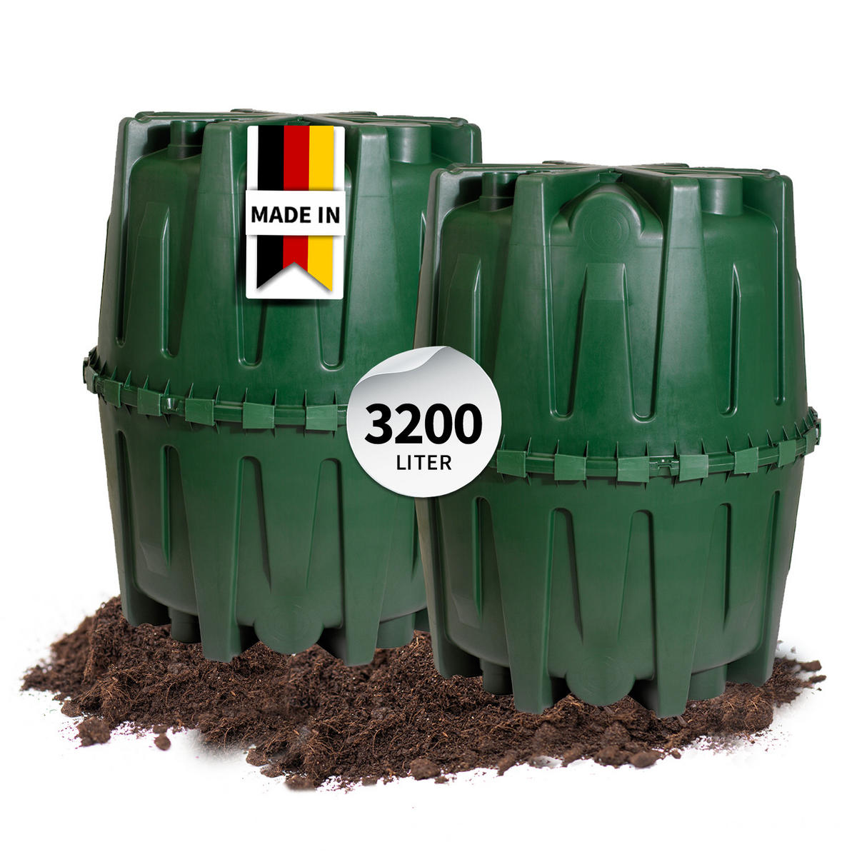 REGENWASSERTANK-SET 3200 L - Grün, Kunststoff (135/160/135cm) - 4rain