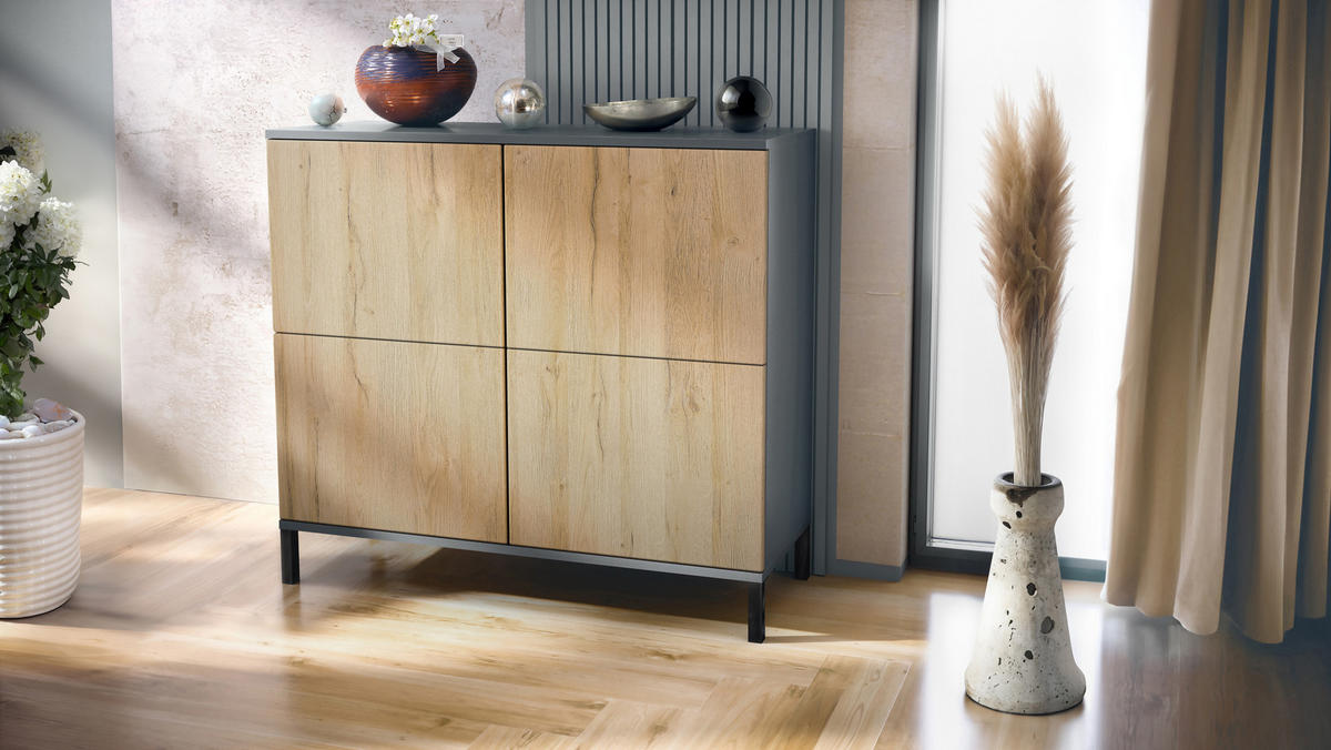 KOMMODE Rova Eiche Natur - Eichefarben, Holzwerkstoff (92.5/83.5/35cm) - Vladon