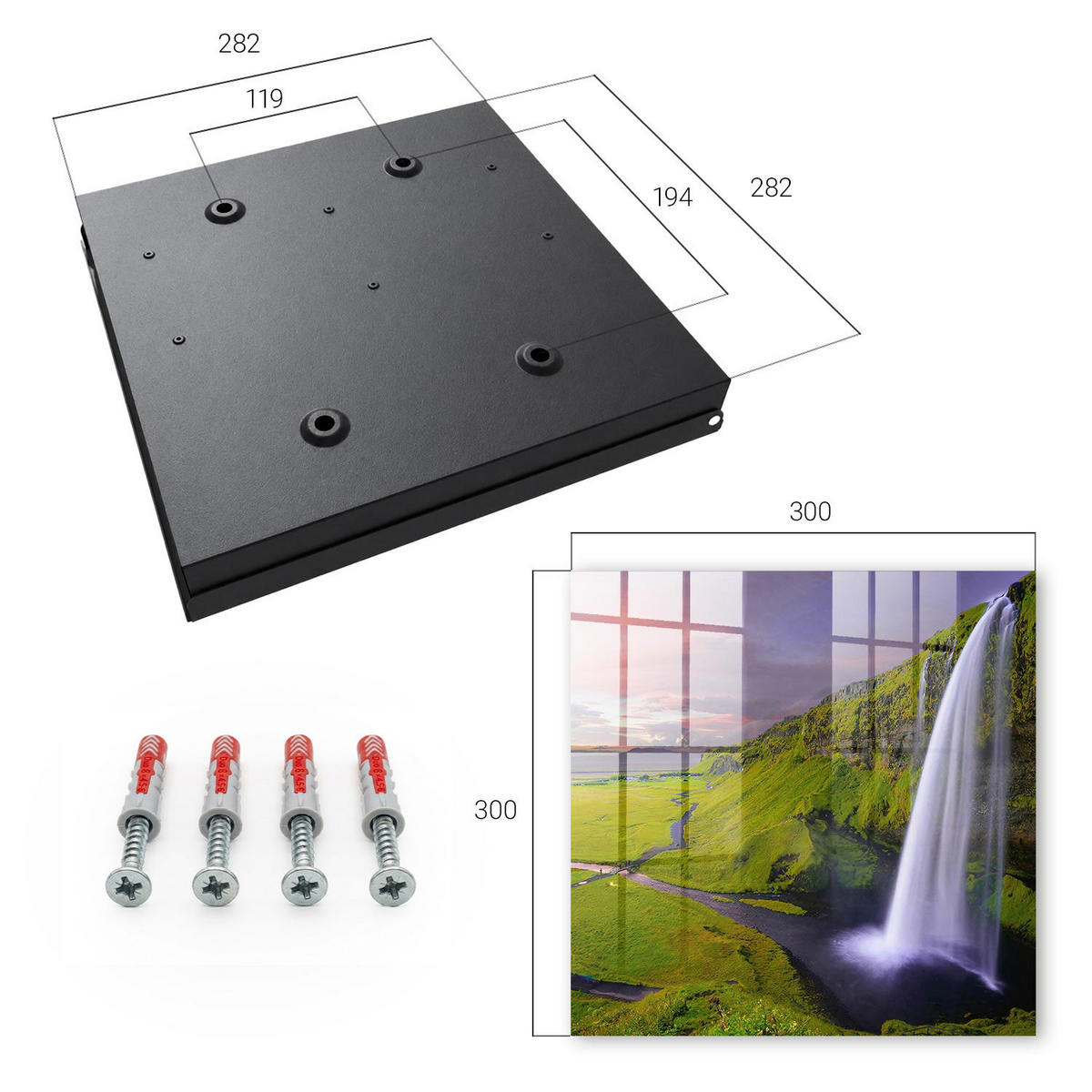 SCHLÜSSELBOX Schwarz 30x30 cm- Türöffnung nach rechts - Bergwasserfall - Grün, Metall (30/30/5cm) - TULUP