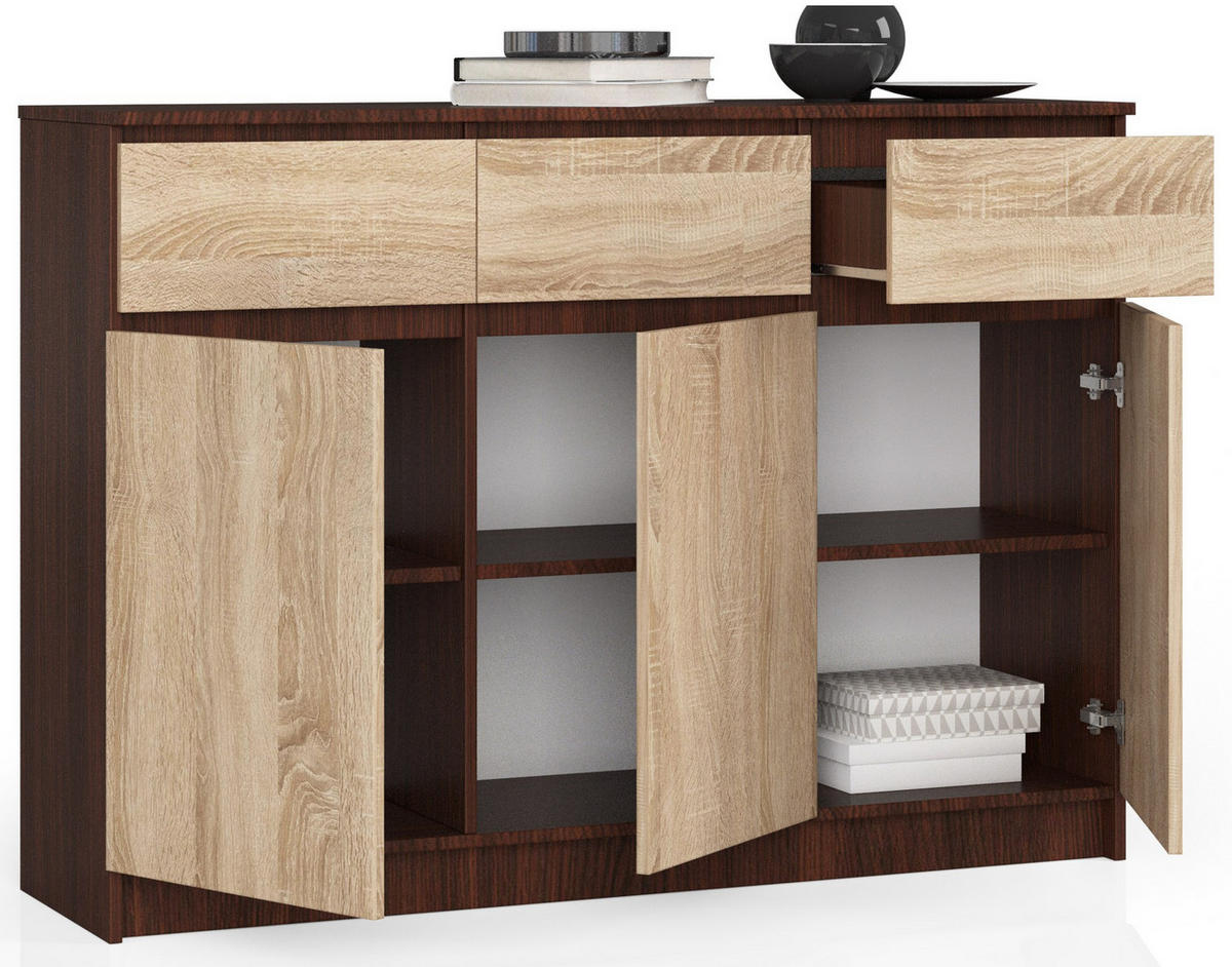 KOMMODE Dunkelbraun, Eiche Sonoma 99/138/40 - Dunkelbraun, Holzwerkstoff (138/99/40cm) - RAUMHIRSCH FURNITURE