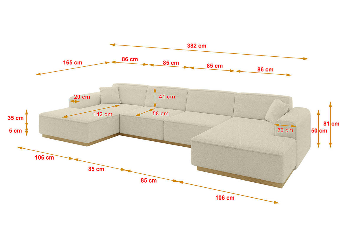 WOHNLANDSCHAFT IREA-U2-v2 - 382x165x81 cm Beige - Beige, Holzwerkstoff/Textil (382/81/165cm) - ALTDECOR