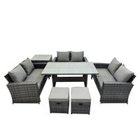 GARTENMÖBELSET mit Zweisitzer,2 kleine Fußhocker,Esstisch,Beistelltisch Polyrattan Dunkelgrau 8-Sitzer - Dunkelgrau/Grau, Glas/Kunststoff - Fimous