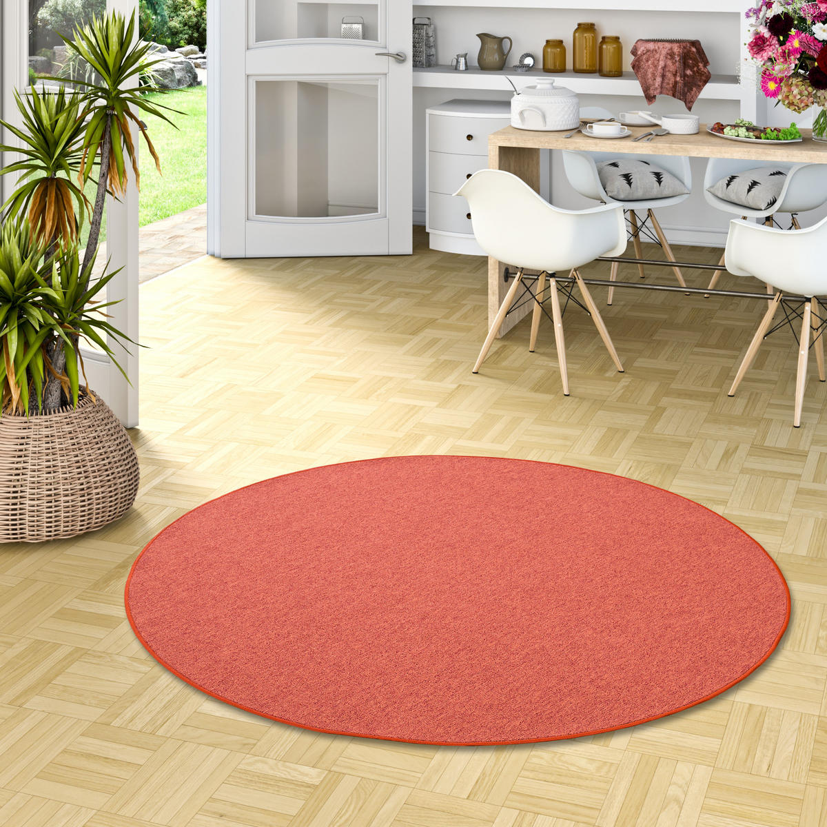 FEINSCHLINGEN VELOUR TEPPICH STRONG RUND - Terracotta, Textil (200/200cm) - Snapstyle