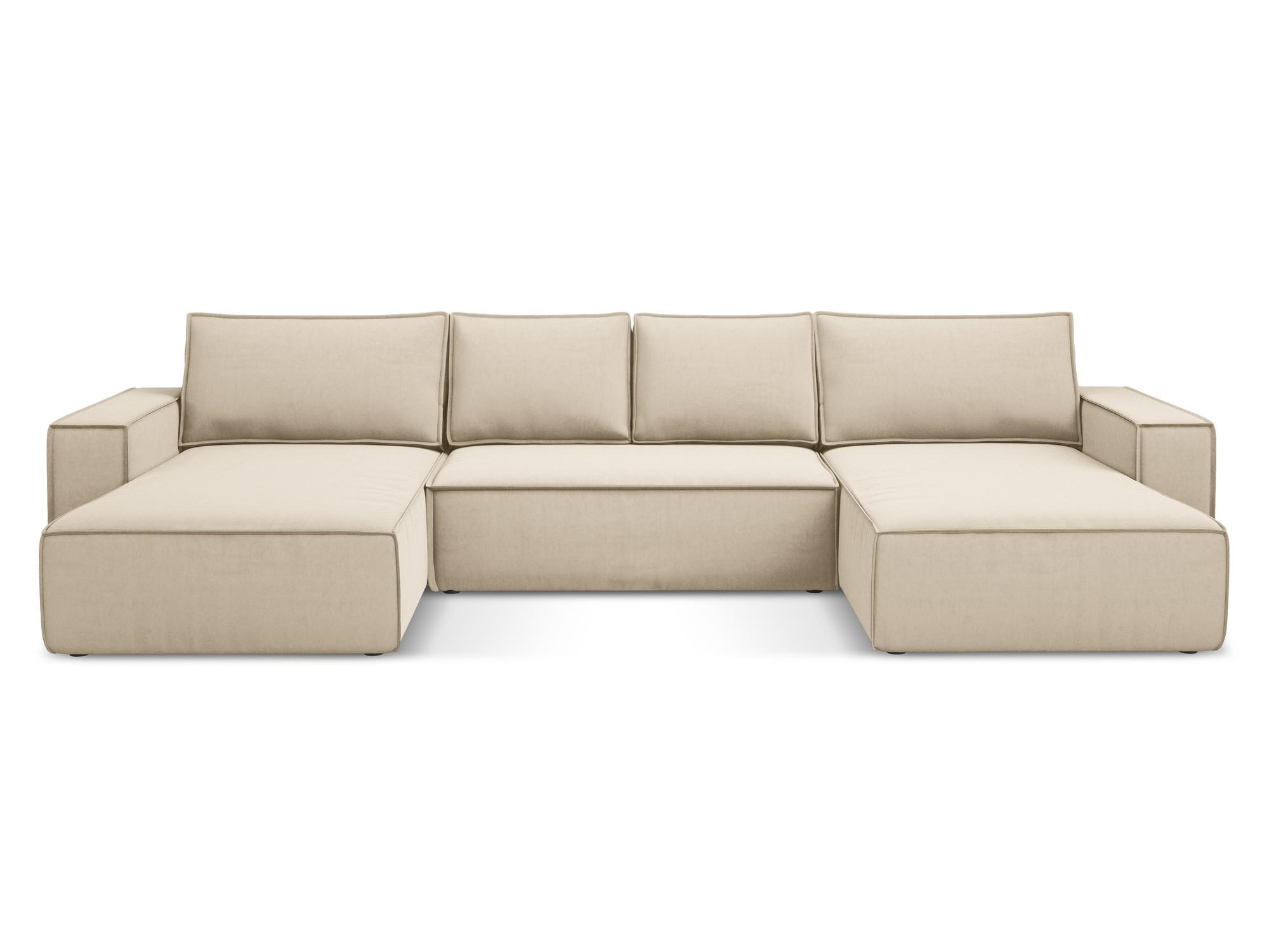 WOHNLANDSCHAFT Samt Stoff Beige - Beige/Creme, Kunststoff/Textil (398/82/185cm) - Makamii
