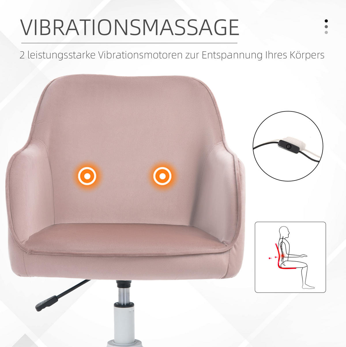 DREHSTUHL 57/70/78-86 cm Pink aus Samtoptik mit Vibrationsmassage - Pink, Textil (70/86/57cm) - OKWISH