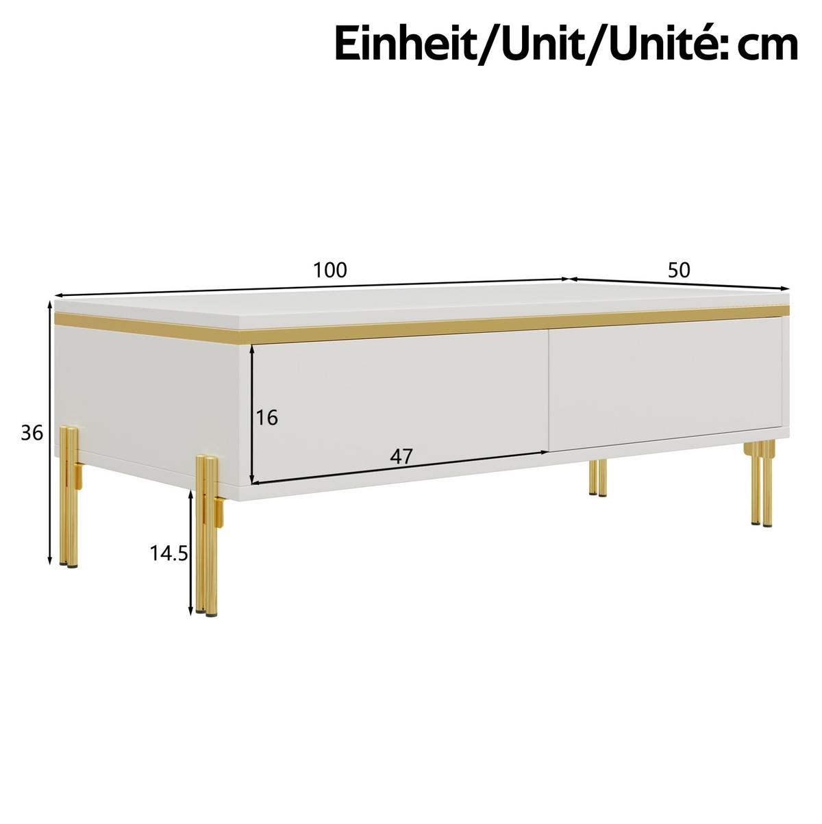 COUCHTISCH 100/50/36 cm mit beidseitigen Schubladen und Hochglanz-Oberfläche aus Spanplatte, Weiß - Weiß, Holzwerkstoff (100/50/36cm) - Modfu