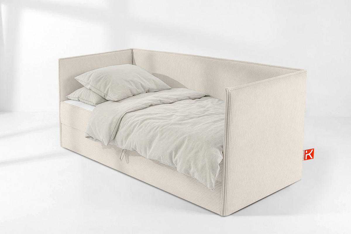 JUGENDBETT ROTI Einzelbett mit Bettkasten, 90x200cm, Bett mit Bonellmatratze, mit Rückenlehne - Ecru/Schwarz, Holz/Holzwerkstoff (92/200cm) - KONSIMO®