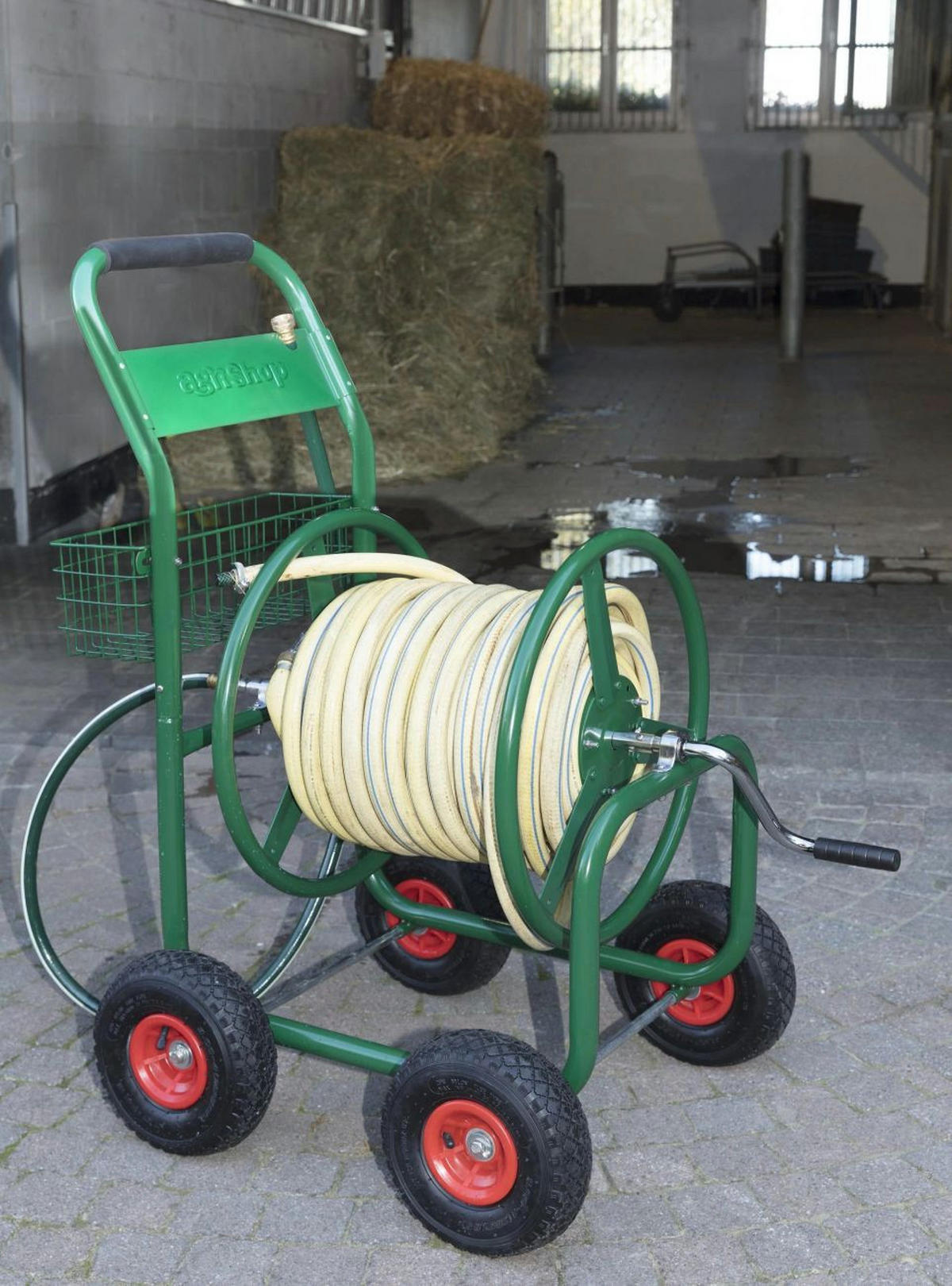 SCHLAUCHWAGEN, 100m, für 3/4" Schlauch, mit Ablagekorb - Grün, Metall (63/110/68cm) - Westfalia