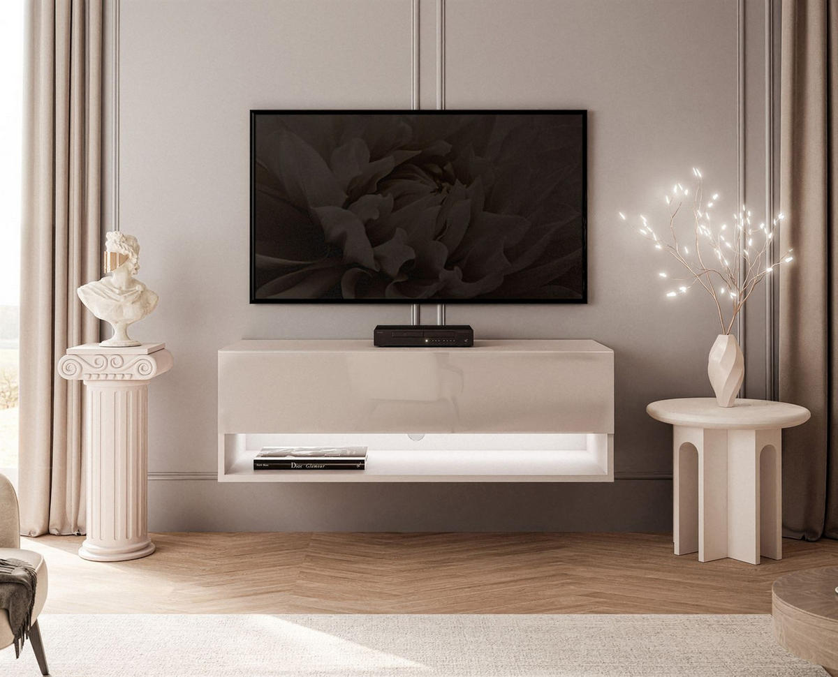 HÄNGESCHRANK TV-Möbel CALANTE 90 cm mit LED-Beleuchtung - Beige, Holzwerkstoff (90/30/35cm) - Lookway