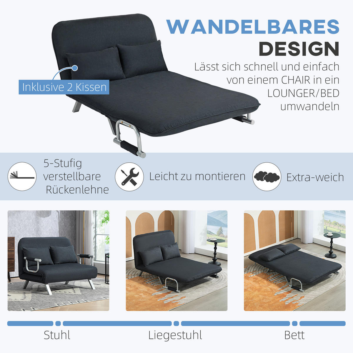 2-SITZER Sofa Schwarz 111.0/80.0/78.0 cm - Schwarz, Textil (80/78/111cm)