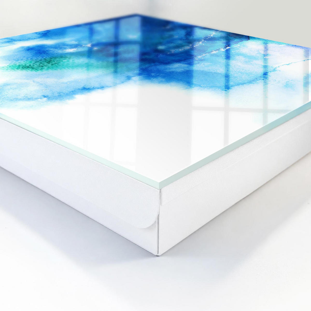 SCHLÜSSELBOX Weiß 30x30 cm – Türöffnung nach rechts - Blaue Wellen - Blau, Metall (30/30/5cm) - TULUP