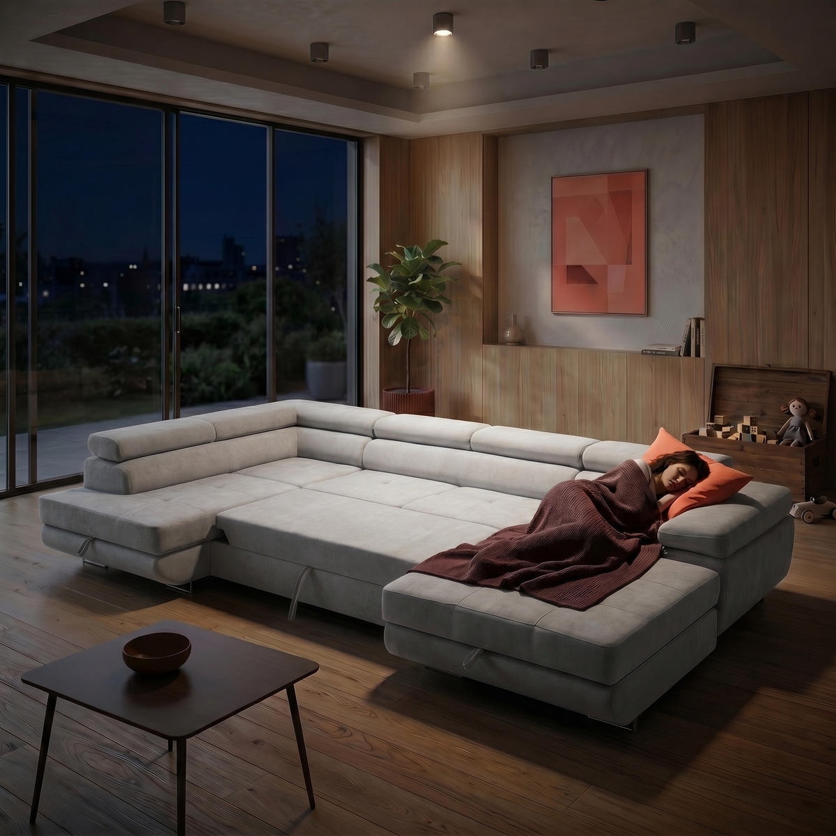 ECKSOFA U-Form WILD U Links mit Schlaffunktion 130x260 Chenille Grau - Silberfarben/Grau, Holz/Textil (350/90/203cm) - Muffo