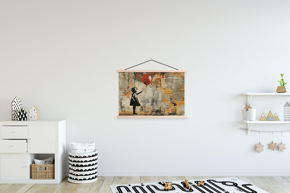POSTER Graffiti - Banksy - Mädchen - Straßenkunst 90x60 cm - Sandfarben, Textil (90/60/0.15cm) - MuchoWow