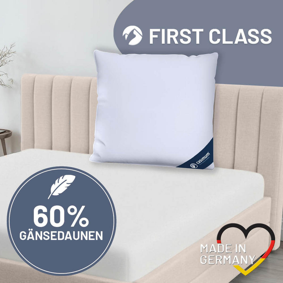 KOPFKISSEN 80x80 cm weich & stützend, Daunenkissen 60% Gänsedaunen - Weiß, Textil (80/80cm) - casimum