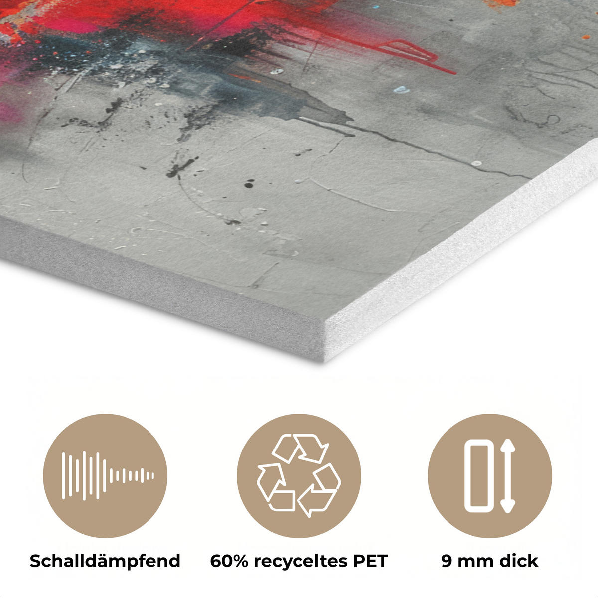 AKUSTIKPANEEL Moderne Kunst - Orange - Grau - Abstrakt 90x90 cm - Hellgrau, Textil (90/0.9/90cm) - MuchoWow