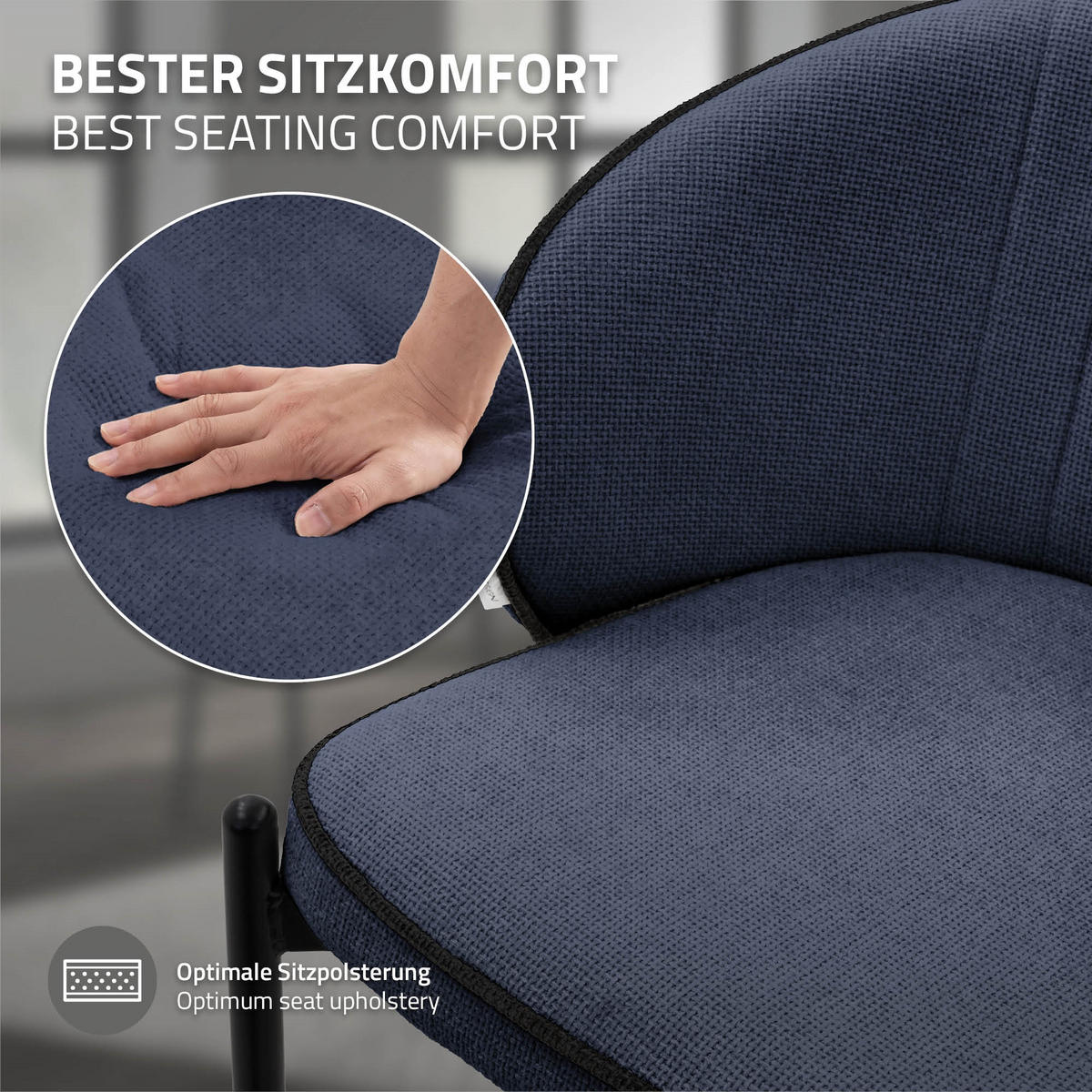 ESSZIMMERSTÜHLE 2er Set Dunkelblau - Schwarz/Dunkelblau, Textil/Metall (60/75/59cm) - ML-DESIGN