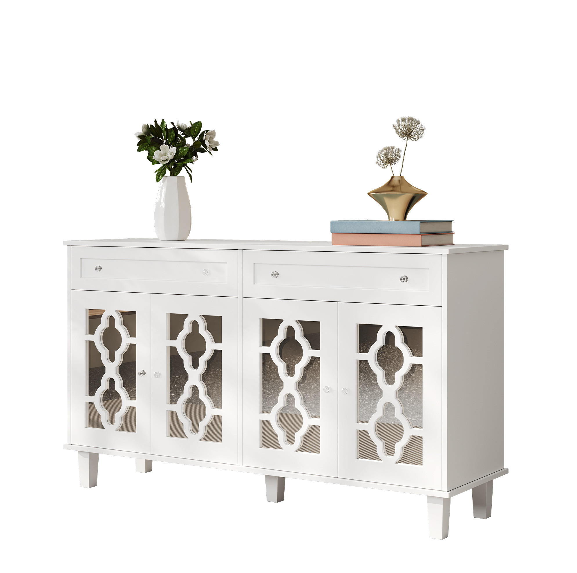 KOMMODE aus MDF 140x40x83cm in Weiß mit Spiegeltüren & Schubladen - Weiß, Holzwerkstoff (140/83/40cm) - Modfu