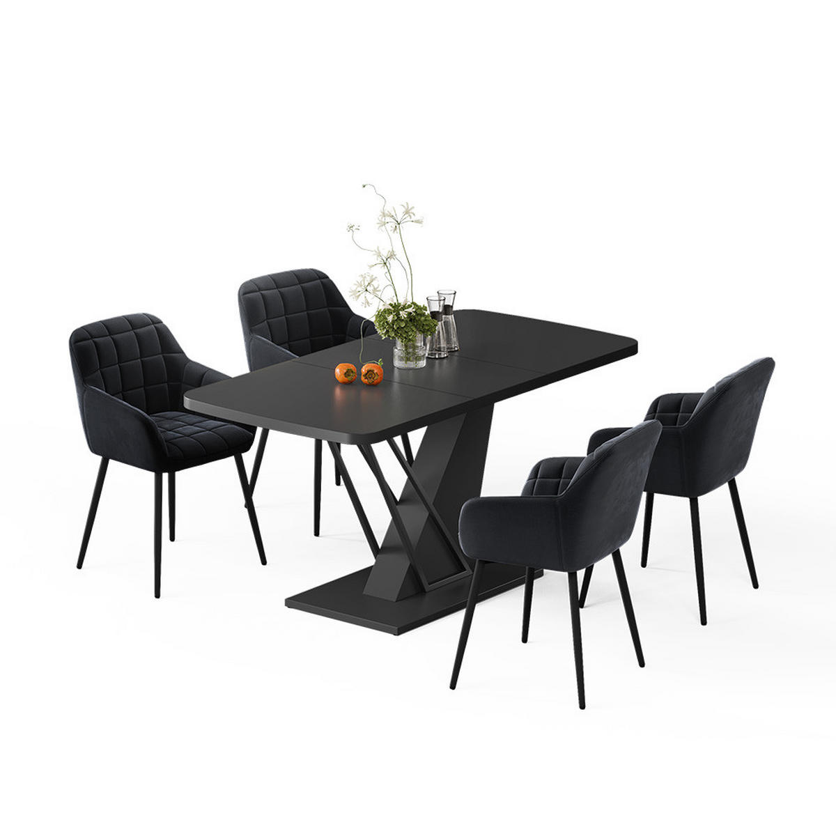 JEDILNA MIZA Fenaro, Črna, 120 x 80 cm s 4 jedilnimi stoli - črna, leseni material (120/76/80cm) - Vicco