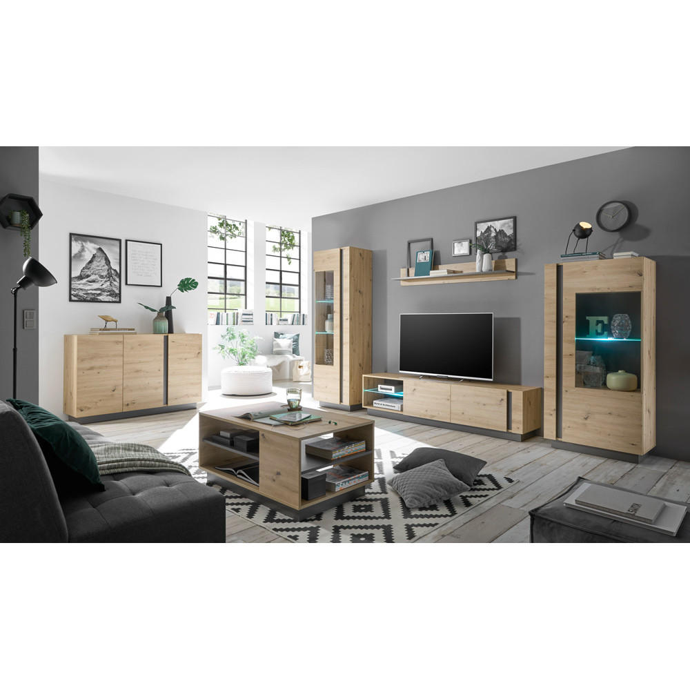 WOHNZIMMER-SET 6-TLG. Cardiff-61 - Braun, Holzwerkstoff (340/194/40cm) - Lomado