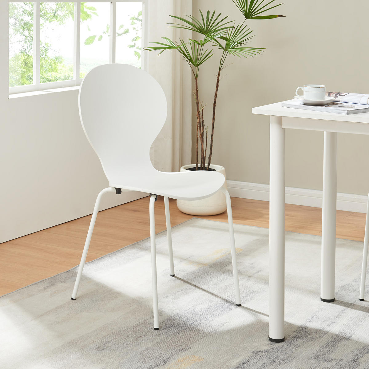 ESSZIMMERSTUHL-SET 4 TLG. Etne - Chromfarben/Weiß, Holz/Metall (48/85/50cm) - [en.casa]