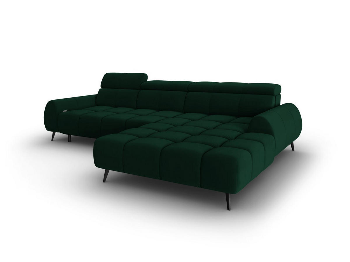 ELEKTRISCHES-ECKSOFA rechts Alyse aus Samt flaschengrün 5 Sitzplätze - Grün, Textil (188/295cm) - Micadoni