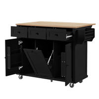 KÜCHENINSEL 112/46,2-76,2/92,7 cm schwarz natur mit ausziehbarer Klappplatte - Schwarz, Holzwerkstoff (112/92.7/76.2cm) - OKWISH