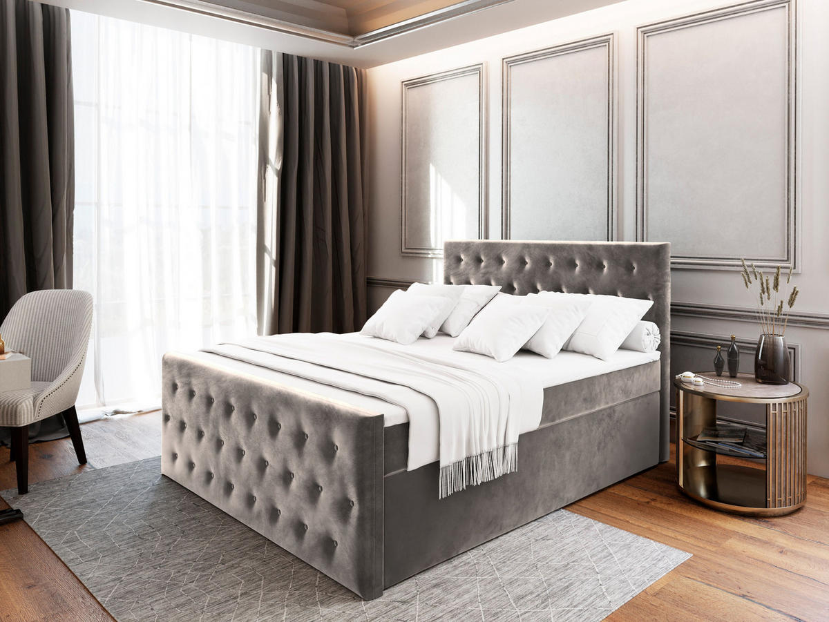 BOXBETT FONDI 140x200 cm mit Matratze und Topper - Hellgrau - Hellgrau, Holz (140/200cm) - MASSENO