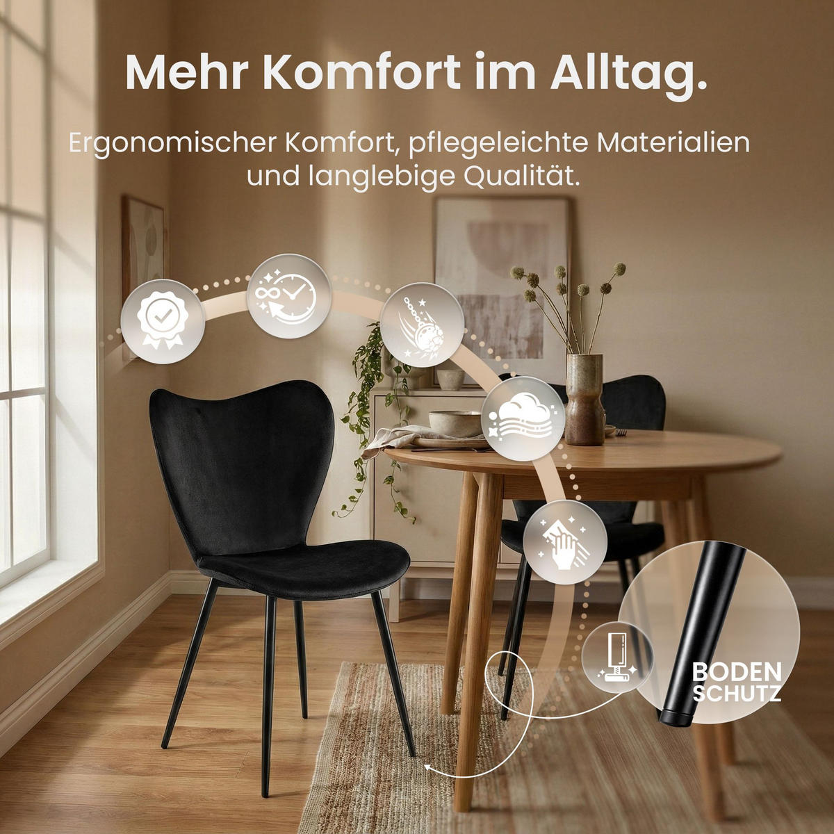 ESSZIMMERSTUHL Samt Schwarz - Schwarz, Textil/Metall (50/80/58cm) - CLP