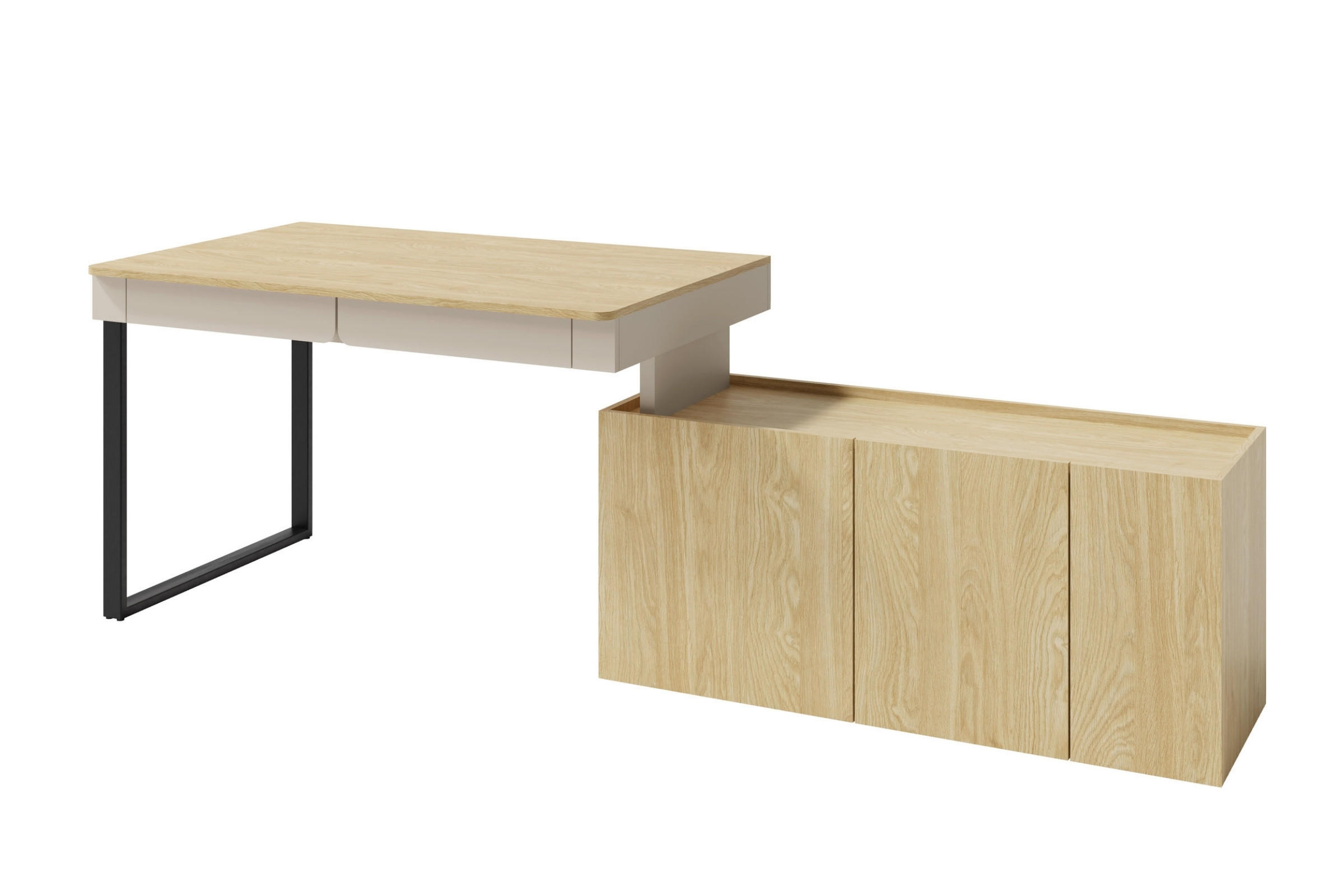 KINDERSCHREIBTISCH LIBU 10 multifunktional in Sandbeige / Geölte Eiche - Eichefarben/Beige, Holzwerkstoff (228/75/140cm) - Deine Möbel 24