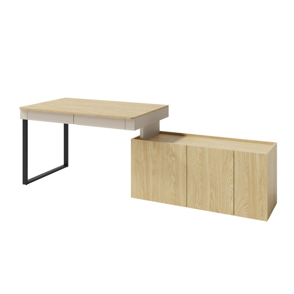 Thumbnail - Deine Möbel 24 Kinderschreibtisch, Beige, Eiche, Holzwerkstoff, 2 Schubladen, 228x75x140 cm, Arbeitszimmer, Schreibtisch...