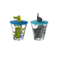 KINDERBECHER MIT DECKEL Bambini Elefant & Krokodil 215 ml 2er Set - Grau/Grün, Kunststoff (0.215L) - Leonardo Living