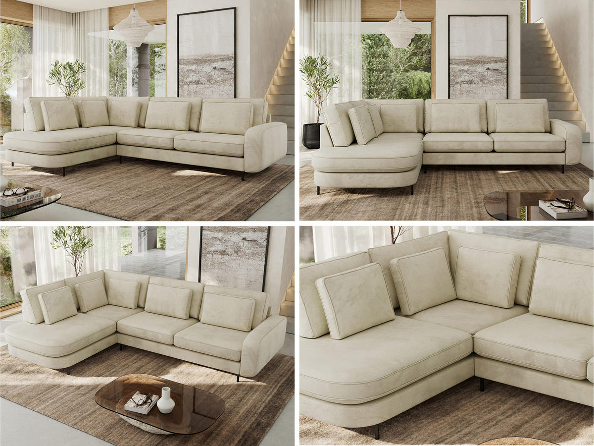 ROHOVÁ SEDAČKA CALENO L - Béžová Samet - Pravá Strana - černá/béžová, kov/textil (317/225cm) - MKS