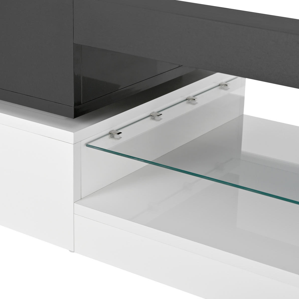 COUCHTISCH 90/45/35,5 cm Schwarz-Weiß mit LED-Beleuchtung und Bluetooth-Steuerung - Schwarz, Holzwerkstoff (90/45/35.5cm) - OKWISH