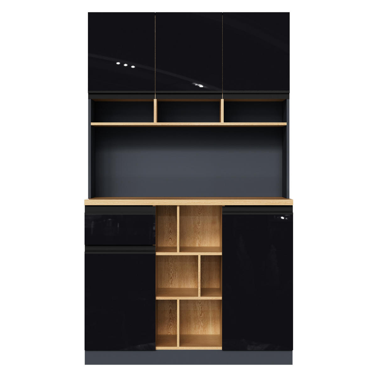 BUFFET 105/185/45 cm Anthrazit/Schwarz aus MDF mit verstellbaren Einlegeböden - Schwarz, Holzwerkstoff (45/185/105cm) - OKMYHOME