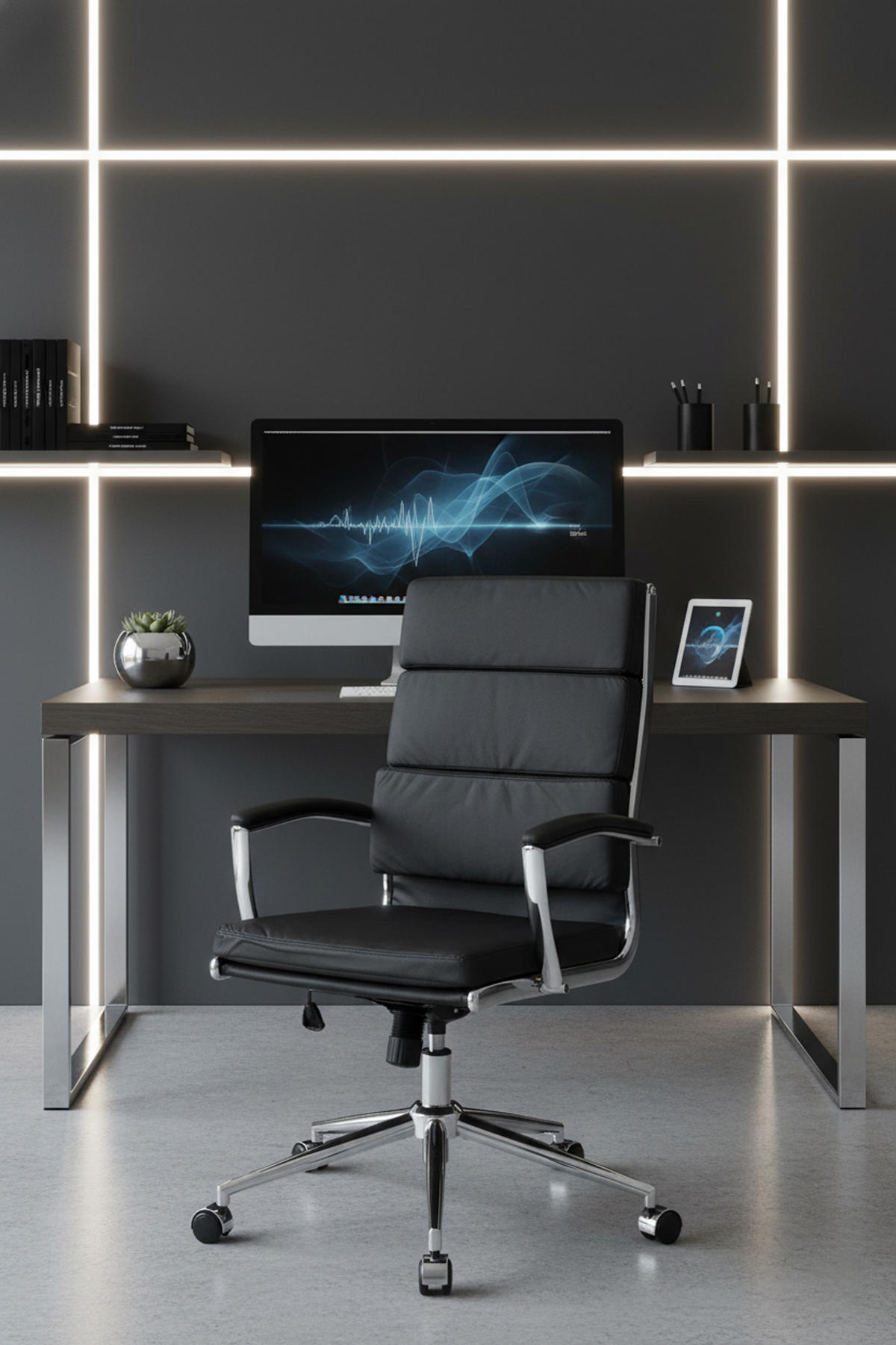 BÜROSTUHL Cyron Kunstleder schwarz - Chromfarben/Schwarz, Metall (61/115/65cm) - TPFLiving