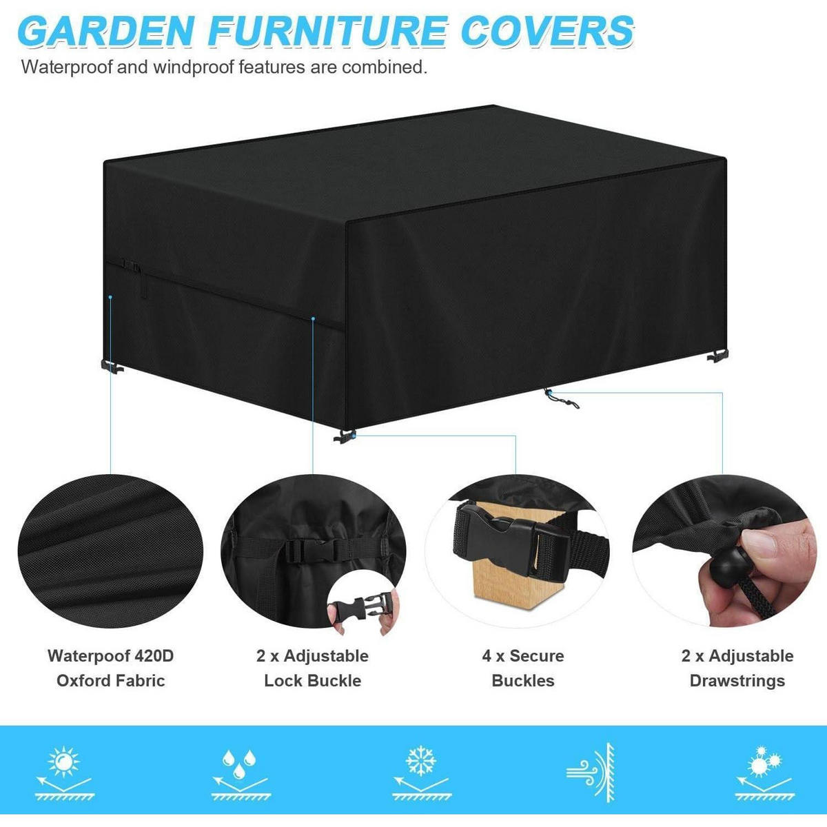 ABDECKUNG für Gartenmöbel 140 x 80 x 75 cm Wasserdicht 420D Oxford Schwarz - Schwarz, Kunststoff (1/1/1cm)