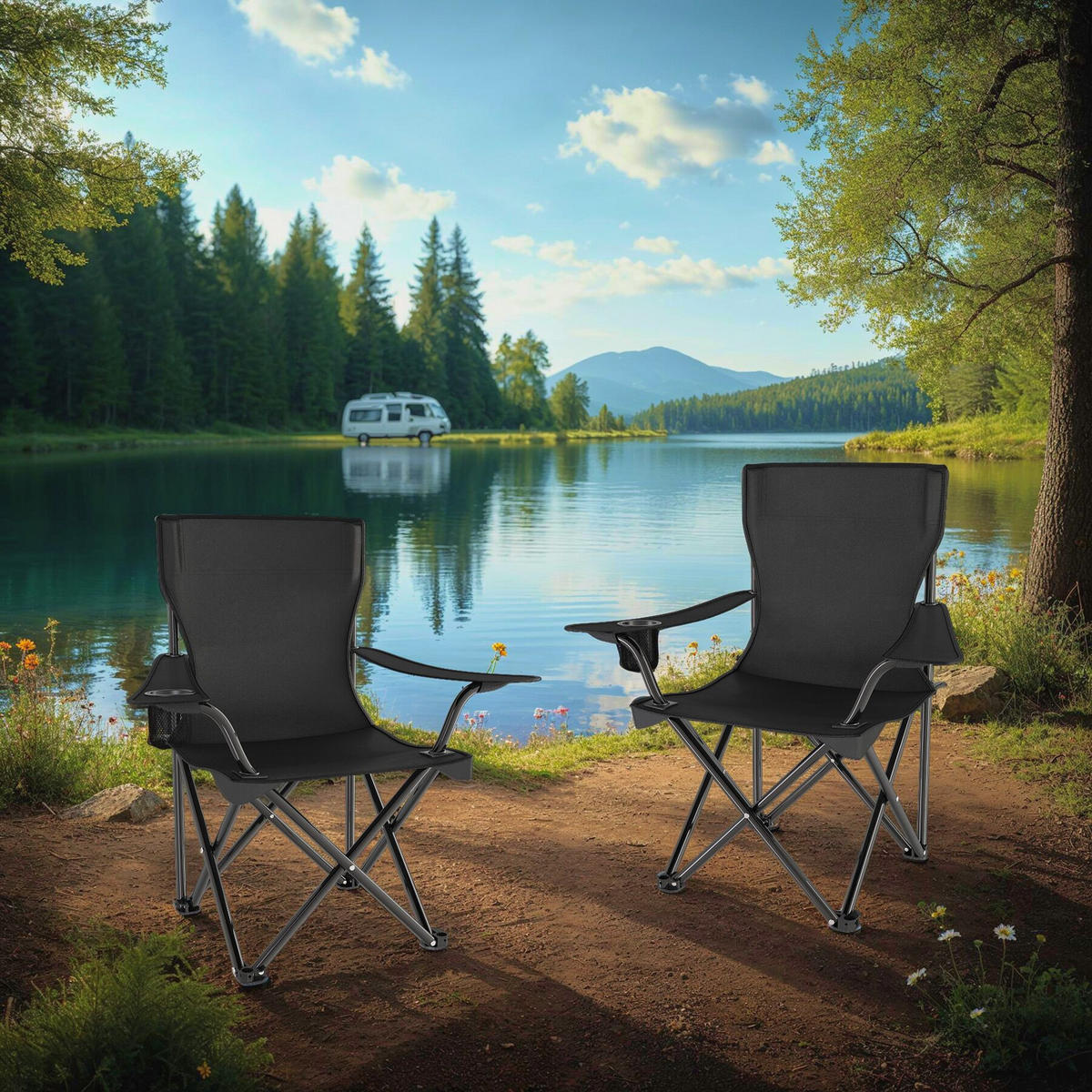 CAMPINGSTUHL 2er Set Gil, 80 x 48 x 84,5 cm, schwarz - Schwarz, Metall (48/84.5/80cm) - tectake