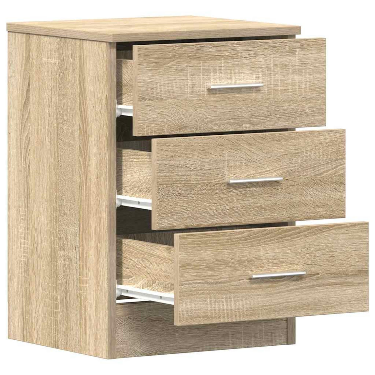 NACHTTISCH 2-teilig mit 3 Schubladen 38/35/56 cm aus Holzwerkstoff in Sonoma-Eiche Dekor - Silberfarben/Sonoma Eiche, Holz/Metall (38/56/35cm) - vidaXL