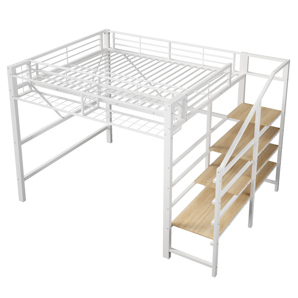 HOCHBETT mit Stufenregal 140x200 cm Metall MDF White - Weiß, Metall (140/200cm) - Meubliv