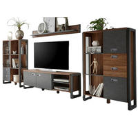 WOHNWAND Eiche Stirling, Matera grau, Schrankwand 4-teilig 356 x 170 cm - Eichefarben/Silberfarben, Holzwerkstoff/Metall (360/170/39cm) - Furn.Design