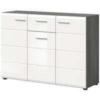 SIDEBOARD weiß Hochglanz, grau 120 cm, Kommode viel Stauraum - Weiß Hochglanz/Silberfarben, Holzwerkstoff/Kunststoff (120/85/37cm) - Inn.Furn