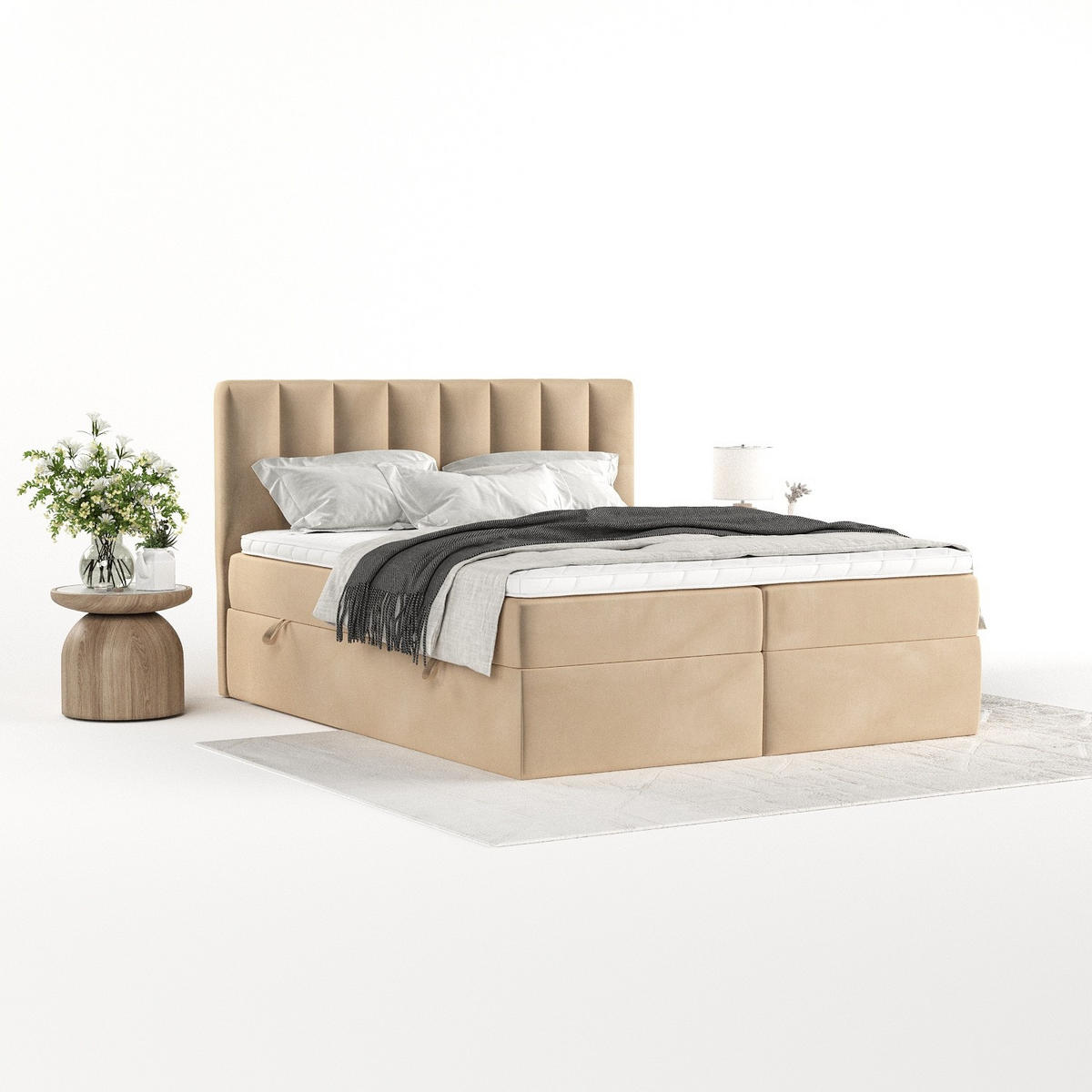 BOXBETT Bari 160/200 cm Beige im Kronos Stoff - Beige, Holz/Holzwerkstoff (160/200cm) - AltaBeds