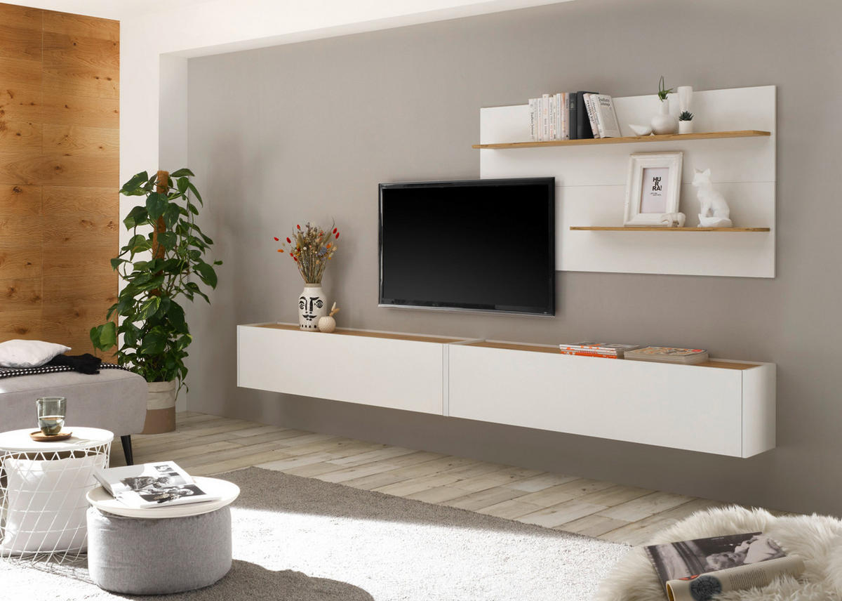 TV-LOWBOARD weiß, Eiche Wotan 150 cm, TV-Unterteil hängend - Eiche Wotan/Weiß, Holz/Holzwerkstoff (150/35/30cm) - Furn.Design