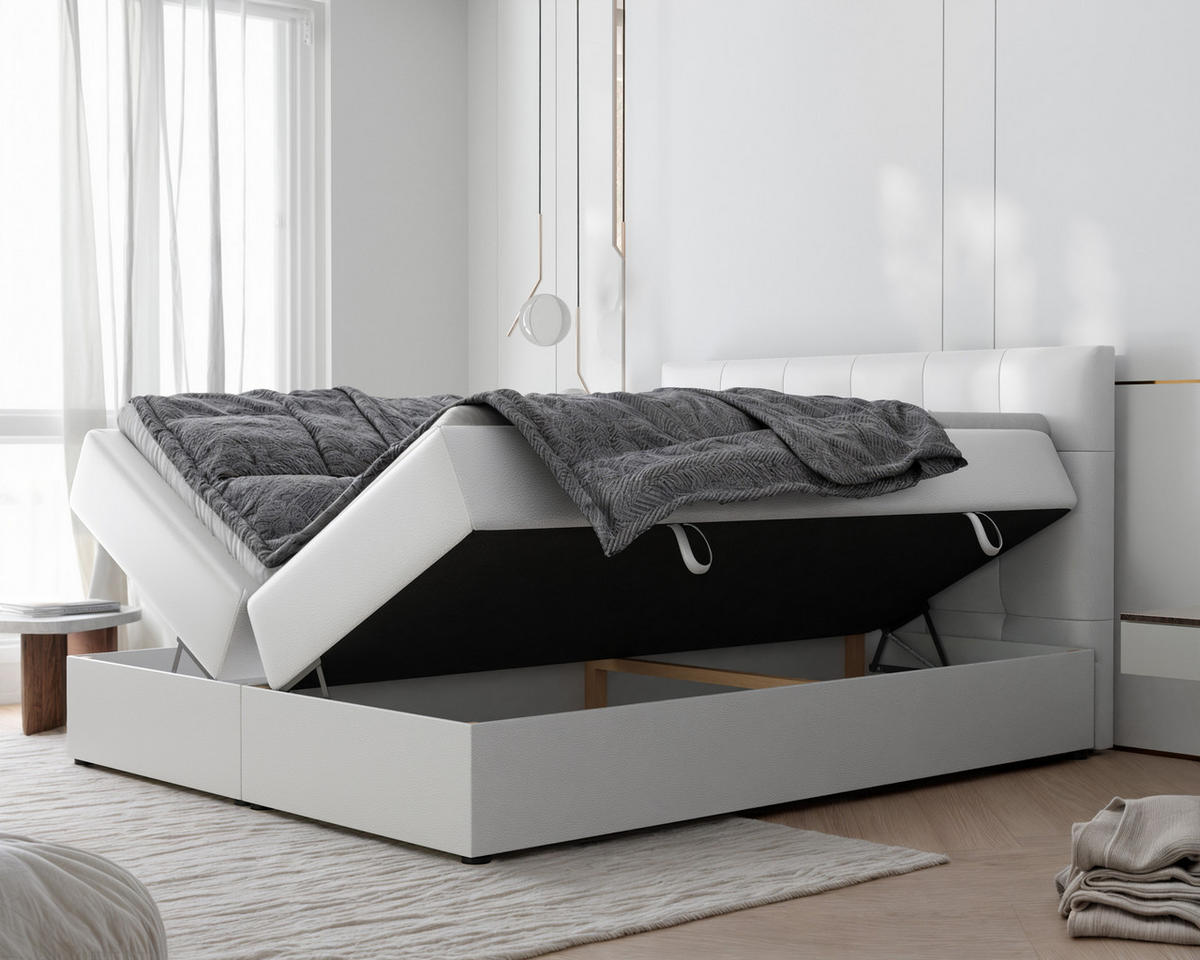 BOXBETT RENZO 200/200 cm mit Matratze und Topper, Weiß - Weiß, Holzwerkstoff/Textil (200/200cm) - Idohome