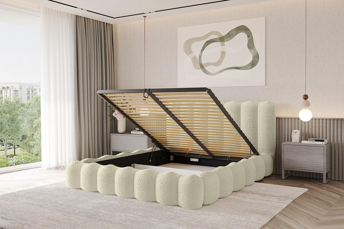 POLSTERBETT mit Bettkasten und Lattenrost, Bett mit Matratze H3/H4 - SORA 180x200 Beige - Taupe, Holzwerkstoff/Textil (180/200cm) - ALTDECOR