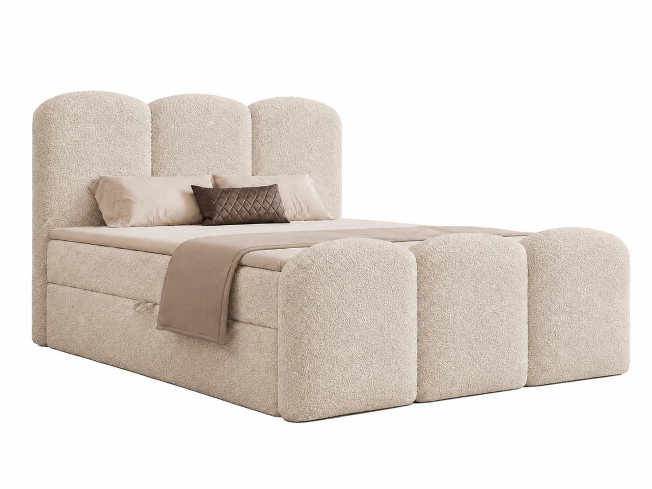 BOXBETT ROYAL 200x200 cm in Creme, Bettkasten, Topper, Bouclé-Stoff - Ecru, Holz/Textil (200/200cm) - EMLAR Home