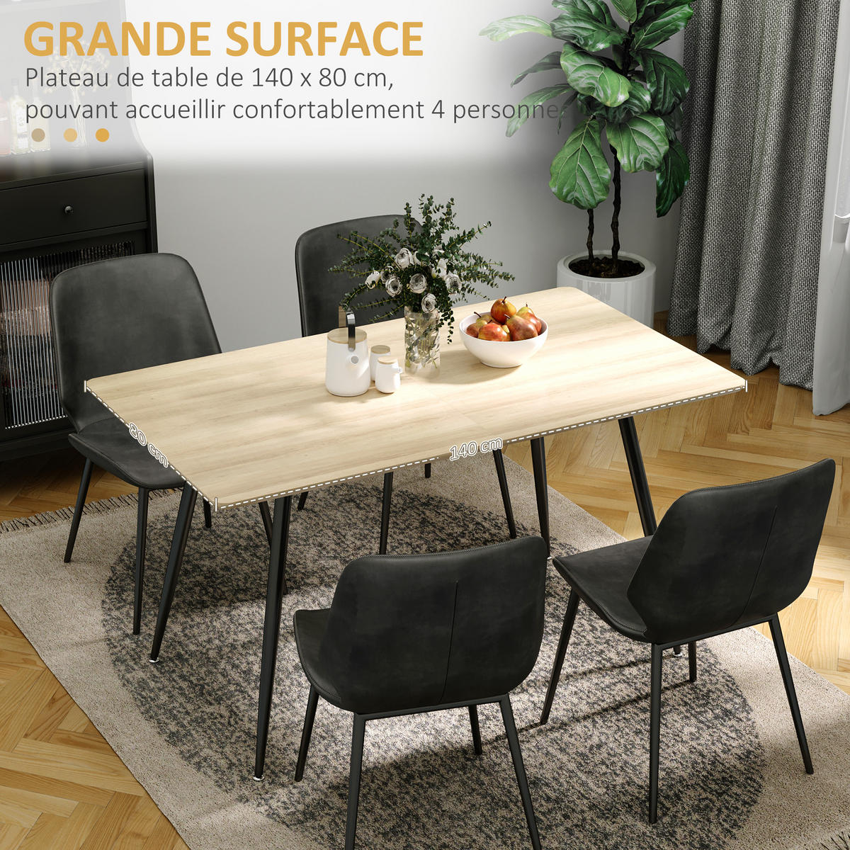 ESSTISCH Holzoptik und Schwarz Metallgestell 140/80/76 cm - Naturfarben, Holz (80/140/76cm) - PANGIVO